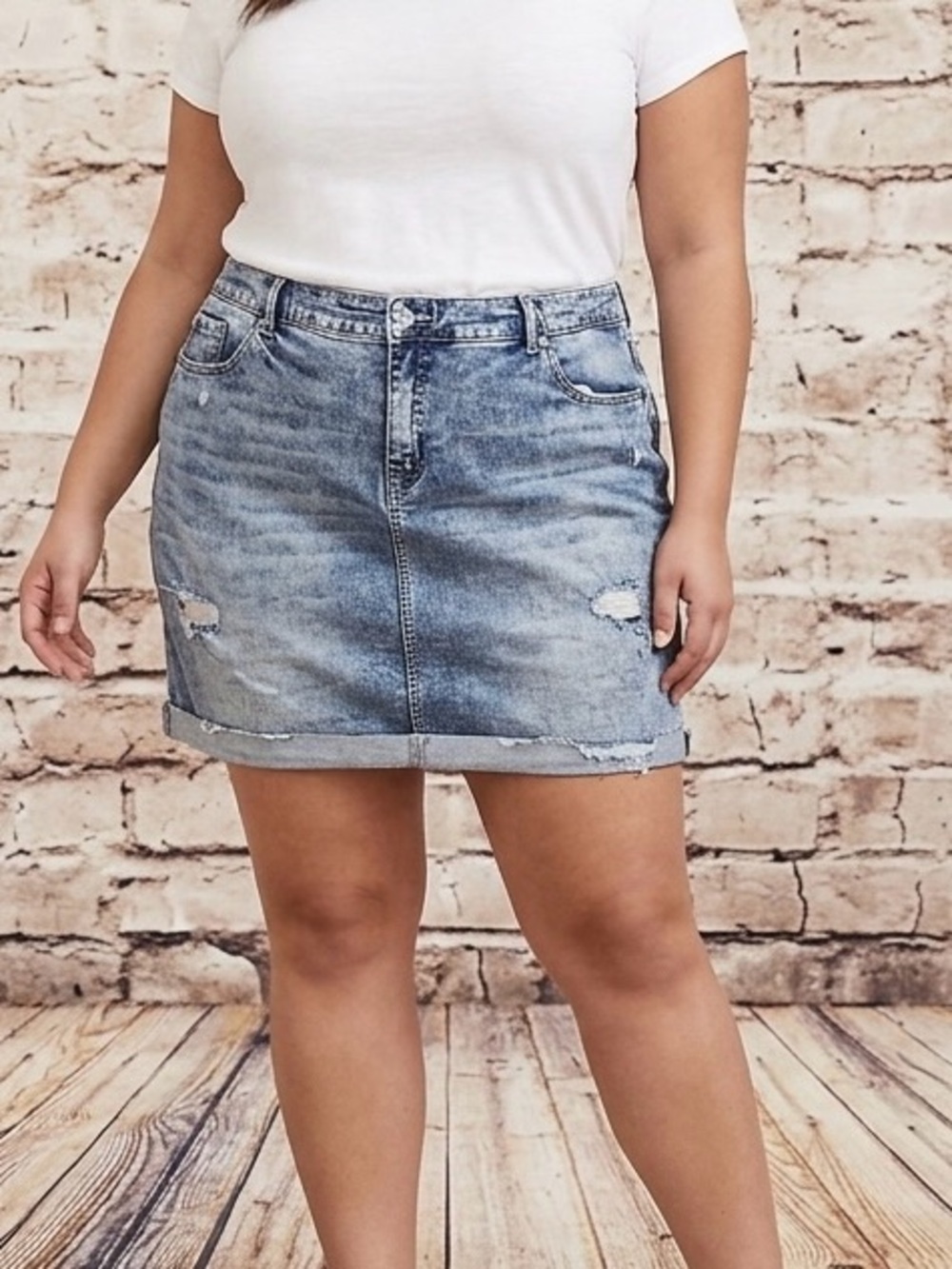 torrid Light Wash Distressed Denim Mini Skirt